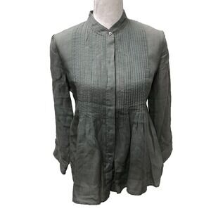 Theory Lisbury Top Button Up Blouse Womens Small Common Green Cottagecore